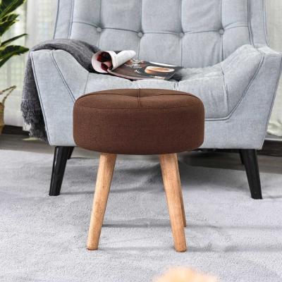 HOMCOM® Polsterhocker Sitzhocker Fußhocker Hocker mit Holzbeinen Leinen Dunkelbraun