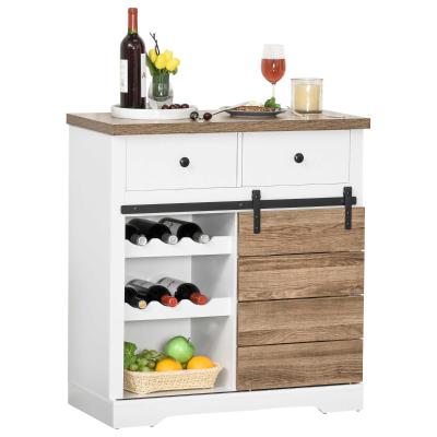 HOMCOM® Küchenschrank Sideboard mit 2 Schubladen Weinregale Schiebetür rustikal