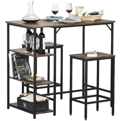 HOMCOM® Bartisch-Set Stehtisch mit 2 Barhockern 3-tlg. Tischset mit Regale Stahl