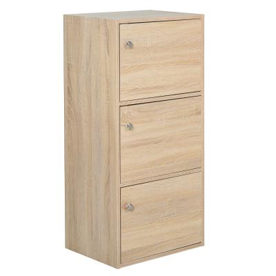HOMCOM Standschrank, Aktenschrank, Mehrzweckschrank, Büroschrank, Beistellschrank mit 3 Türen MDF-Platten, Natur, 48 x 34 x 100 cm