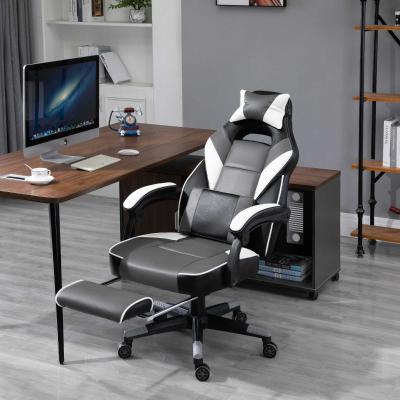 Vinsetto Ergonomischer Bürostuhl, Gaming Stuhl, Drehstuhl mit Lendenkissen und Fußstütze, Kunstleder, Grau, Weiß, Schwarz, 68 x 70 x 120-127 cm
