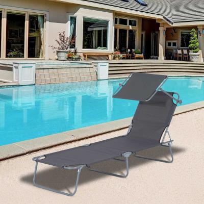 Outsunny® Sonnenliege mit Sonnenschutz grau klappbar Gartenliege Grau