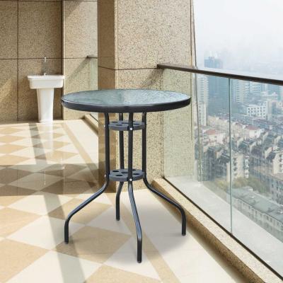 Outsunny Gartentisch Balkontisch Bistrotisch Glastisch Beistelltisch Metall+Sicherheitsglas ∅60xH70cm