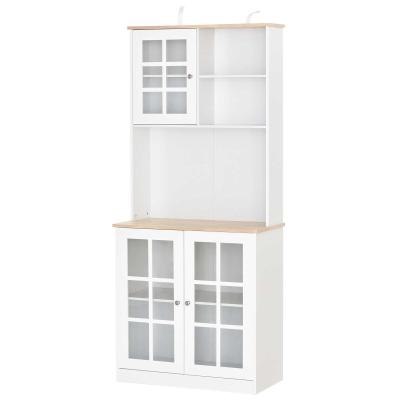 HOMCOM Küchenschrank mit Arbeitsplatte, Geschirrschrank, Buffet Vitrinenschrank, 6 Fächer, Glastür, MDF, Weiß, 80 x 37 x 183 cm