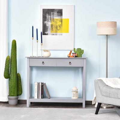 HOMCOM® Konsolentisch Beistelltisch mit 2 Schubladen Sideboard Eingang Massivholz Grau