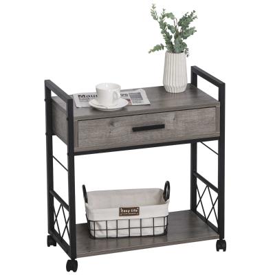 HOMCOM® Beistelltisch Servierwagen mit Schublade Ablage Küchenwagen Sideboard Grau