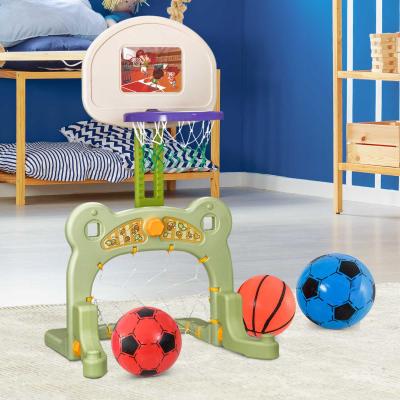 HOMCOM® 2 in 1 Fußball Basketball Basketballkorb Kinder Spielzeug Ball Grün L61 x B53 x H99 cm