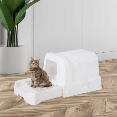 PawHut Katzentoilette mit ausziehbarer Schale, Katzenklo mit Schaufel, Tragbar, PP, Weiß, 54 x 42 x 41 cm