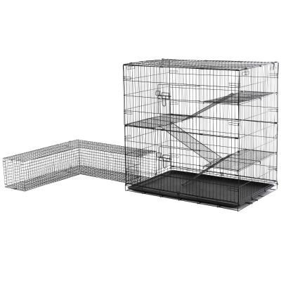 PawHut® Kleintierkäfig Nagerkäfig mit L-förmigen Kanal Tierkäfig Stahl+PP 200x120x120cm