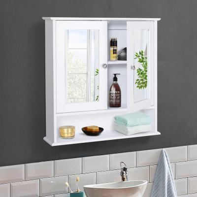 kleankin Spiegelschrank, Wandschrank mit 3 Ablagen, Schminkschrank, MDF, Weiß, 56 x 13 x 58 cm