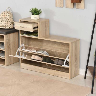 HOMCOM 3-in-1 Garderobenset Flurgaderobe mit Schuhschrank Garderobe, Wandspiegel, 6 Haken, Natur, 30,5 x 75,5 cm (Spiegel)