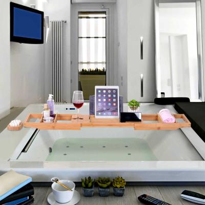 kleankin® Badewanne Badewannenregal Badewannenablage größenverstellbar Bambus Natur (73,5–108) x 17 x 5 cm