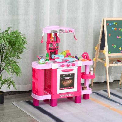 HOMCOM® Kinderküche mit Zubehör Spielküche Spielzeugküche Kunststoff Rosa