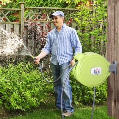 HOMCOM® Schlauchtrommel Schlauchbox Garten Schlauchhalter Wandmontage automatisch 180° schwenkbar Grün 20 m