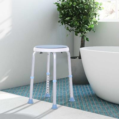 HOMCOM Duschstuhl mit 360° drehbarem Sitz, Rutschfester Badehocker, Badestuhl, Duschhocker, 8-stufig höhenverstellbar, Alu-Legierung, Blau, 35 x 35 x 34,5-52 cm