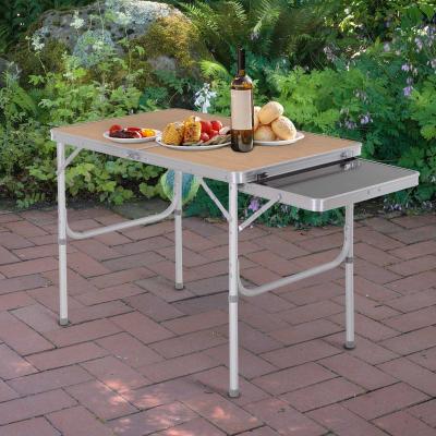 Outsunny® Höhenverstellbarer Camping Picknicktisch | Klapptisch | Aluminium | 90 x 60 x 40/70 cm | Bambus, Weiß