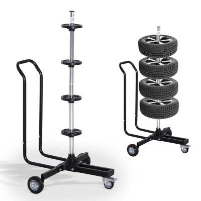 HOMCOM® Reifenständer Reifenwagen Felgenbaumwagen felgenschonend fahrbar Schwarz 4 Reifen 240 mm