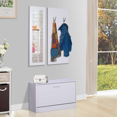 HOMCOM 3-teiliges Garderoben-Set Flurgaderobe mit Schuhschrank Garderobe Wandspiegel 4 Haken Weiß 30 x 100 cm (Spiegel)