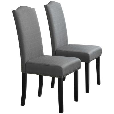 HOMCOM Esszimmerstühle 2er Set Küchenstuhl mit Rückenlehne, Sitzfläche aus Leinen, Schaumstoff, E1 MDF Kautschukholz, Grau, 47x63,5x103,5 cm