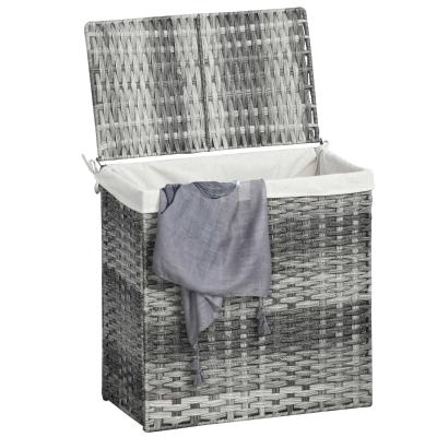Outsunny® Polyrattan Wäschekorb Wäschebox mit Deckel Wäschesack Griffe Grau