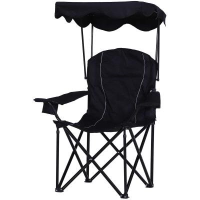 Outsunny® Anglerstuhl Klappstuhl Campingstuhl mit Überdachung Getränkehalter Oxford Schwarz