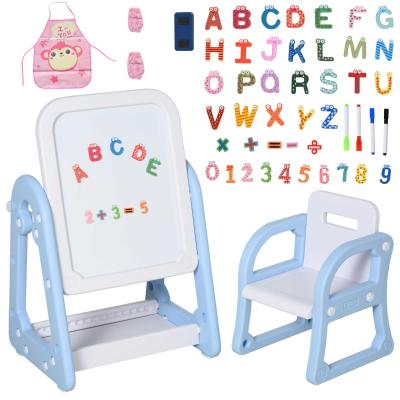 HOMCOM® Kindertafel mit Kinderstuhl Schreibtafel magnetisch Spieltafel 3-6 Jahre Blau