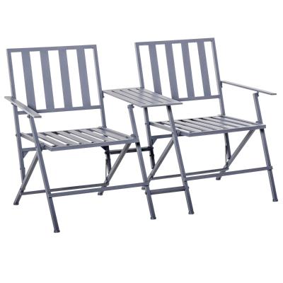 Outsunny Gartenstuhl Balkonstuhl Sitzgruppe mit Teetisch 2 Stühle Klappbar Stahl 141 x 60 x 87 cm Grau