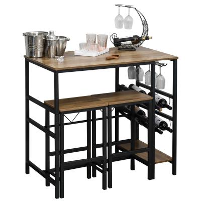 HOMCOM® Bartisch-Set Stehtisch mit 2 Barhockern Küchentresen mit Flaschenhalterung Stahl