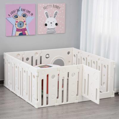 HOMCOM® Baby Laufgitter 14 Elemente Schutzgitter mit Tür und Spiel HDPE PP Weiß