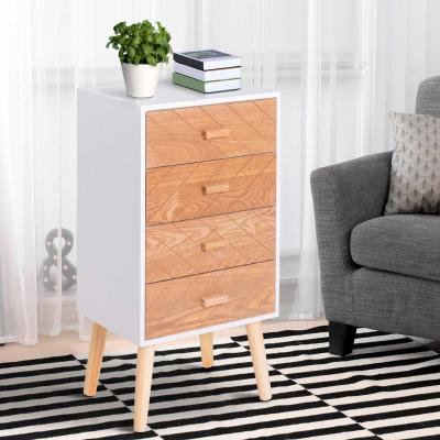 HOMCOM® Nachttisch Nachtkommode Flurkommode mit 4 Schubladen Holz weiß+natur 40 x 30 x 75 cm