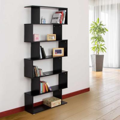 HOMCOM® Bücherregal Schwarz Wandregal Raumteiler S-Form 6 Fächer MFC