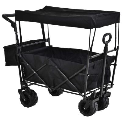 DURHAND® Bollerwagen Handwagen Gartenwagen mit Dach Faltbar extra Staubox Oxford Schwarz