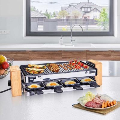 HOMCOM® Elektrogrill 2 Ebenen BBQ Tischgrill 1500 W Partygrill 8 Pfännchen Metall Bambus