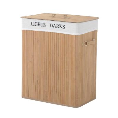 HOMCOM Wäschekorb Wäschebox Wäschesammler mit Deckel Segeltuchsack Segeltuch + Bambus Natur 100L 52 x 32 x 63 cm