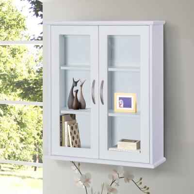 HOMCOM® Wandschrank Hängeschrank Badschrank Mehrzweckschrank Küchenschrank 2 x Glastür Holz Weiß 53,5 x 16 x 62,5 cm