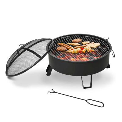 Outsunny 2-in-1 Feuerschale Feuerkorb Feuerstelle mit Funkenschutz Grillrost Garten BBQ Schwarz Ø76 x 49,5H cm