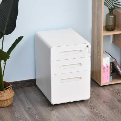 Vinsetto Rollcontainer, Aktenschrank, Bürocontainer mit 3 Schubladen, Büroschrank, Aufbewahrung, Container, Stahl, Weiß, 39 x 48 x 59 cm