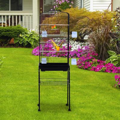 PawHut® Vogelhaus Vogelkäfig Vogelvoliere für Papagei Wellensittich Vogelbauer mit rollbarem Ständer Schwarz 47,5x37x153cm