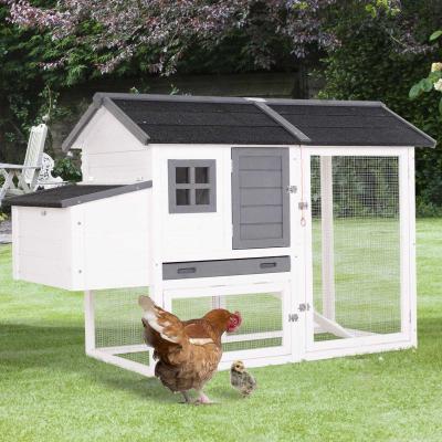 PawHut® Hühnerstall mit Nistkasten | Geflügelstall | Massivholz | Weiß | 168 x 80 x 111 cm