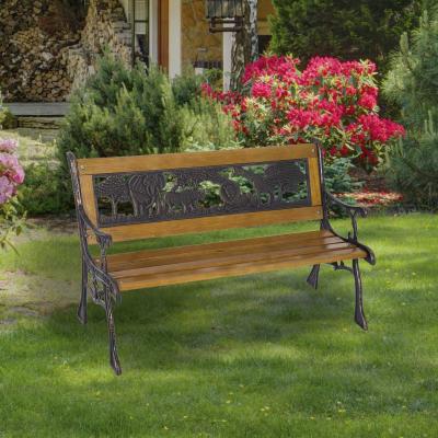 Outsunny® Kinder Gartenbank Sitzbank Parkbank Bank Holzbank Metall Gartenmöbel