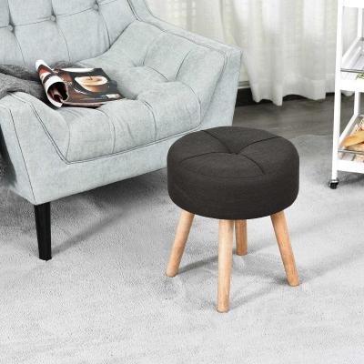HOMCOM Sitzhocker, Polsterhocker, Fußhocker mit Holzbeine, rund, Kiefer, Leinen, Dunkelgrau, L39,5 x B39,5 x H45 cm