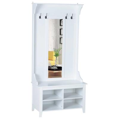 HOMCOM Garderobenständer mit Sitzbank Garderobenset Flurgaderobe 3-in-1 mit Schuhschrank Wandspiegel 4 Haken Weiß 80 x 40 x 170 cm