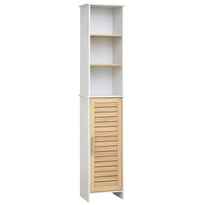 kleankin® Badezimmerregal Badeschrank Küchenschrank mit Schrank 3 Regale Natur+Weiß