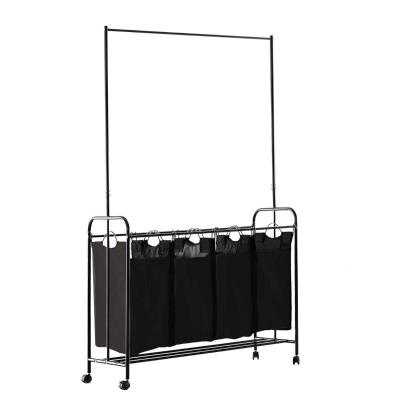 HOMCOM® Wäschekorb Schwarz Wäschewagen 4 Sortiere Fächer Rollen