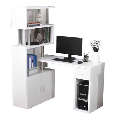 HOMCOM Schreibtisch in L-Form/I-Form Eckschreibtisch Computertisch Kombination-Tisch mit Bücherregal und Schublade Wabenplatte Edelstahl Weiß 120x80x164 cm