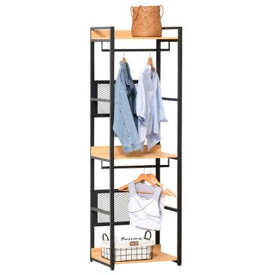 HOMCOM Garderobeständer Mantelgestell Kleiderständer Kleidung Hüte Taschen Schuhe Multifunktion Schwarz+Natur 60 x 40 x 190 cm