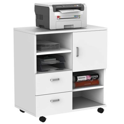 HOMCOM Aktenschrank, Druckerständer, Rollwagen mit 2 Schubladen+1 Schrank, Spanlatte, Weiß, 60 x 65 x 35 cm