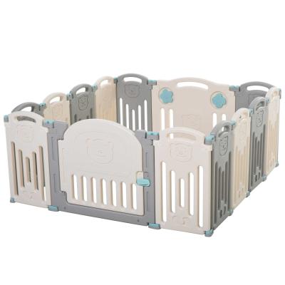 HOMCOM® Baby Laufgitter 14 Elemente Schutzgitter mit Tür und Spiel HDPE PP Grau