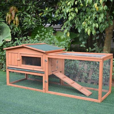 PawHut® Hasenstall Kaninchenstall Doppelstöckiger mit Freigehege Kleintier Massivholz 158 x 58 x 68 cm