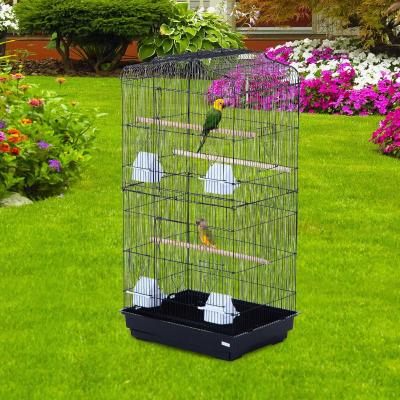PawHut® Vogelhaus Vogelkäfig Vogelvoliere für Papagei Wellensittich Vogelbauer mit ausnehmbarer Bodenschale Schwarz 47,5 x 36 x 91 cm